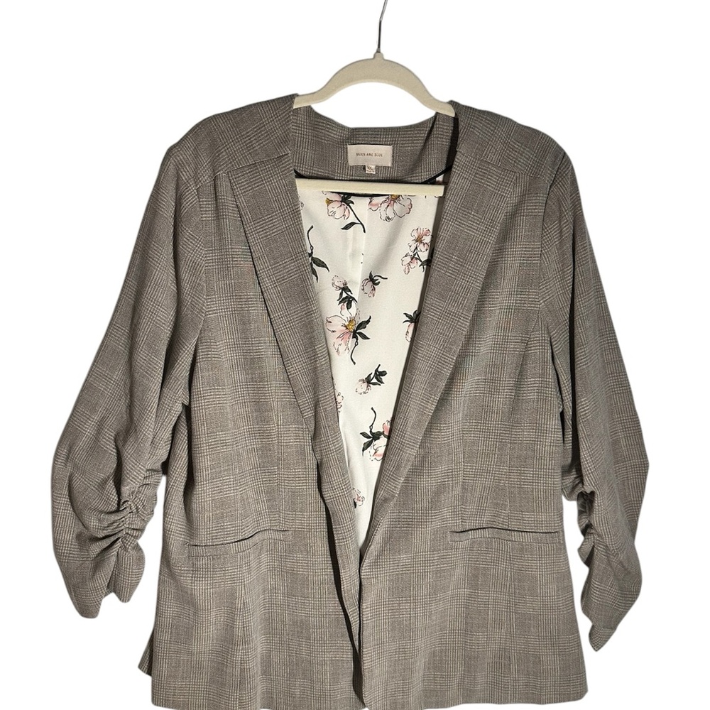 Skies Are Blue Raja Women's Gray Checkered Blazer XXL